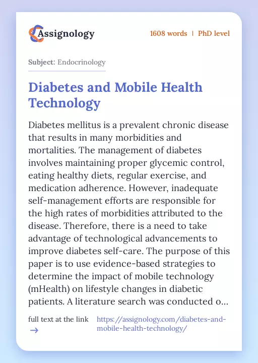 Diabetes and Mobile Health Technology - Essay Preview