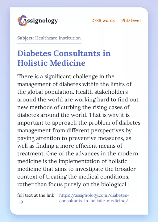 Diabetes Consultants in Holistic Medicine - Essay Preview