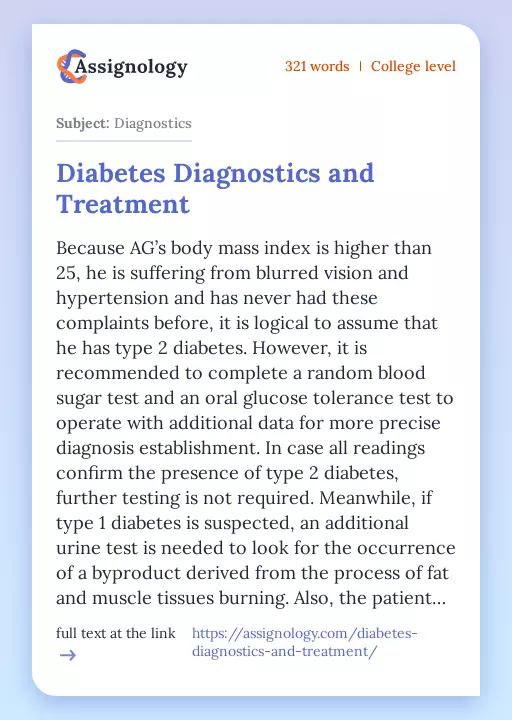 Diabetes Diagnostics and Treatment - Essay Preview