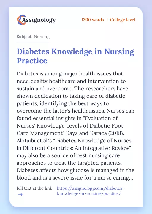 Diabetes Knowledge in Nursing Practice - Essay Preview