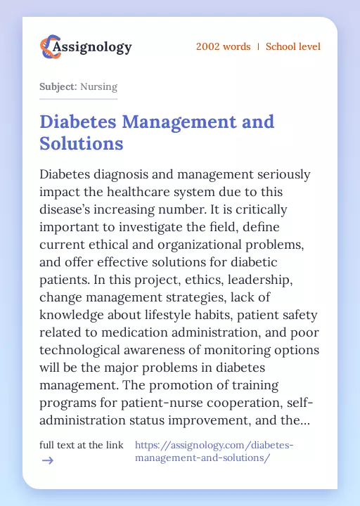 Diabetes Management and Solutions - Essay Preview