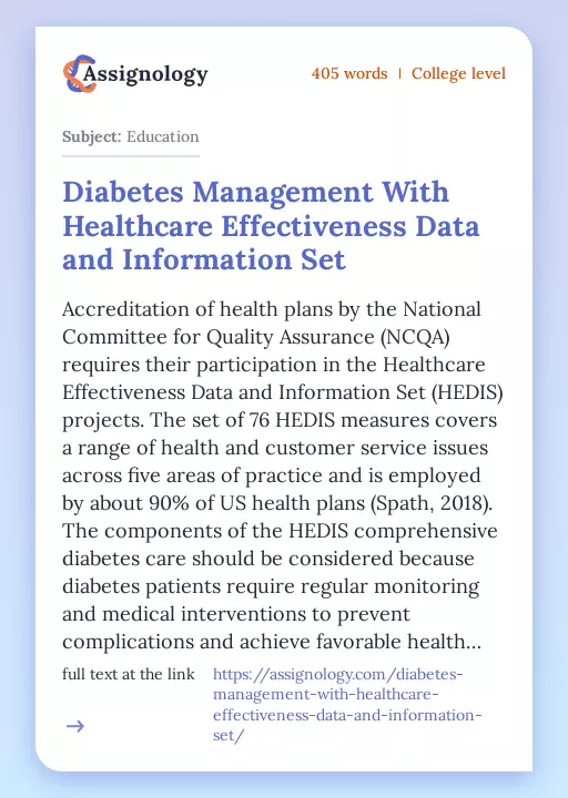 Diabetes Management With Healthcare Effectiveness Data and Information Set - Essay Preview
