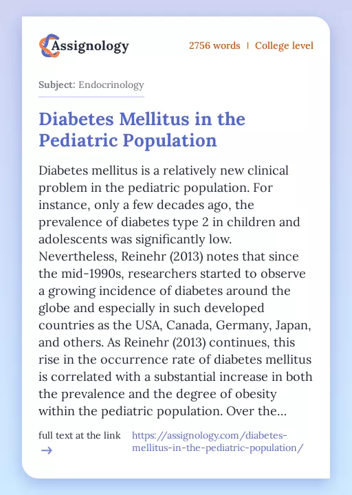 Diabetes Mellitus in the Pediatric Population - Essay Preview