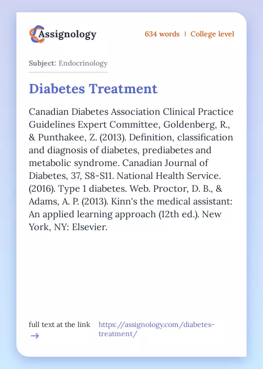 Diabetes Treatment - Essay Preview