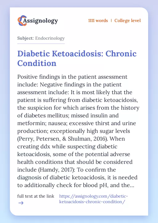 Diabetic Ketoacidosis: Chronic Condition - Essay Preview