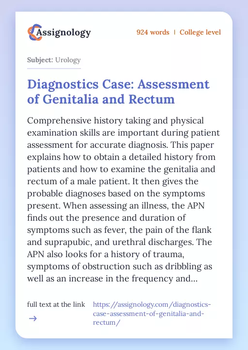 Diagnostics Case: Assessment of Genitalia and Rectum - Essay Preview