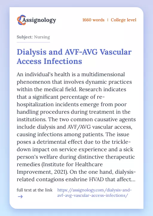 Dialysis and AVF-AVG Vascular Access Infections - Essay Preview