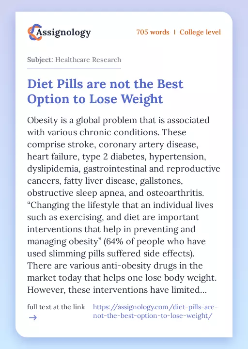 Diet Pills are not the Best Option to Lose Weight - Essay Preview