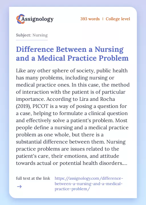 Difference Between a Nursing and a Medical Practice Problem - Essay Preview
