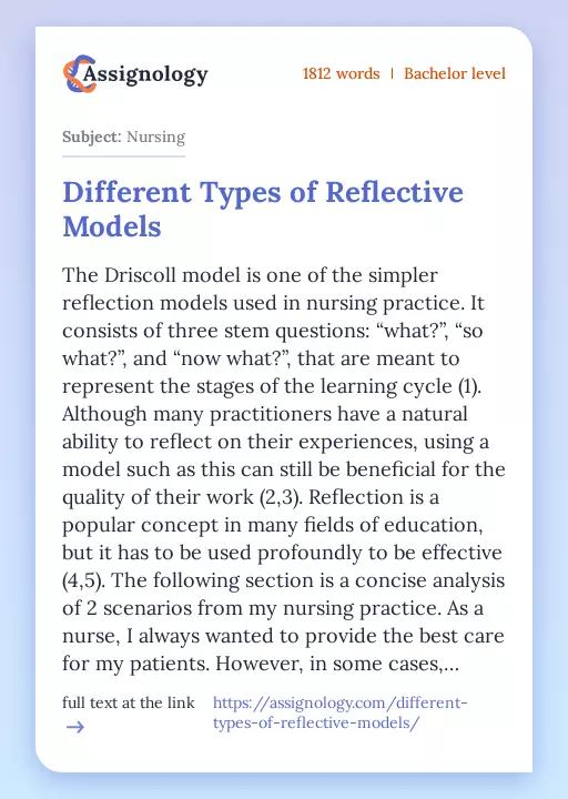 Different Types of Reflective Models - Essay Preview