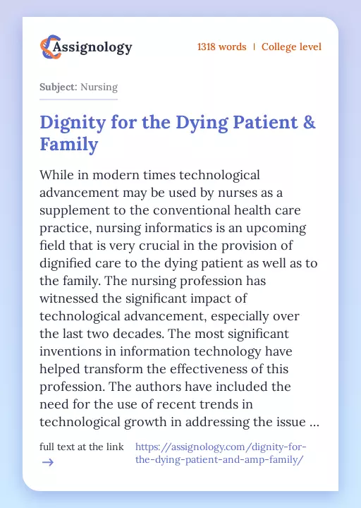 Dignity for the Dying Patient & Family - Essay Preview