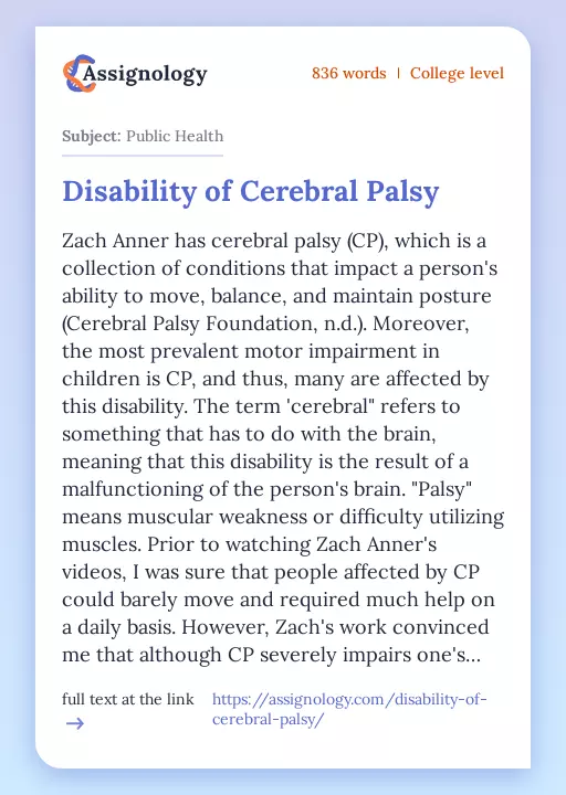 Disability of Cerebral Palsy - Essay Preview