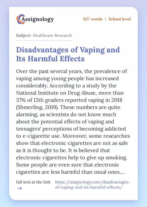 Disadvantages of Vaping and Its Harmful Effects - Essay Preview