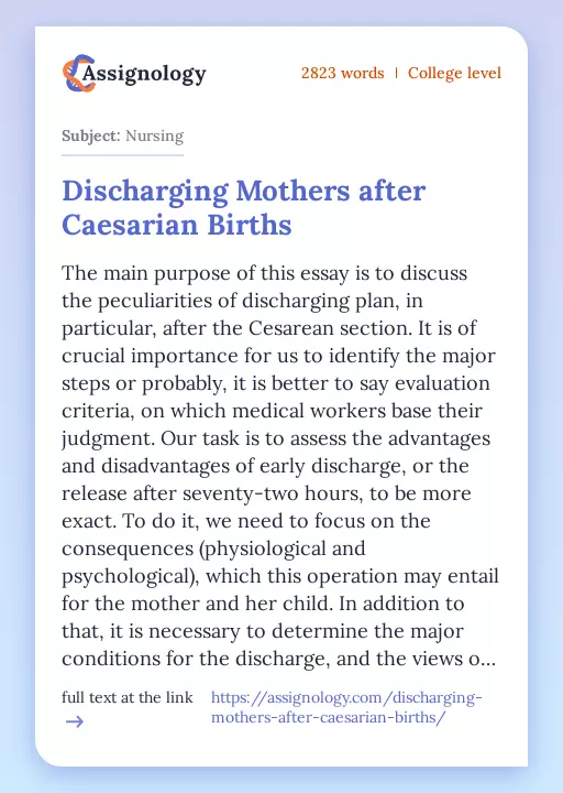 Discharging Mothers after Caesarian Births - Essay Preview