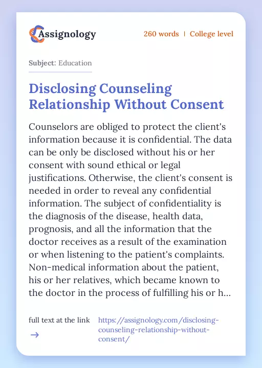 Disclosing Counseling Relationship Without Consent - Essay Preview