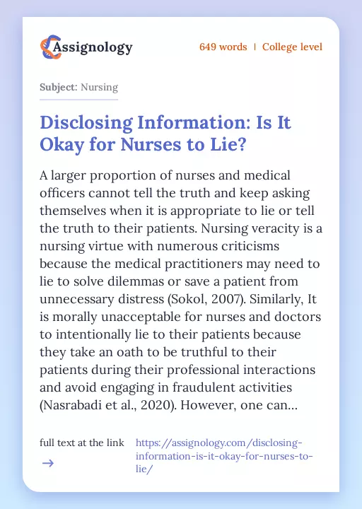 Disclosing Information: Is It Okay for Nurses to Lie? - Essay Preview