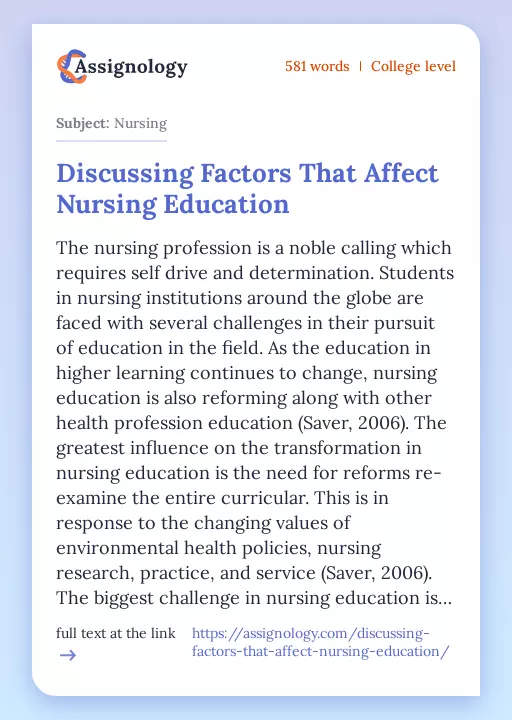 Discussing Factors That Affect Nursing Education - Essay Preview