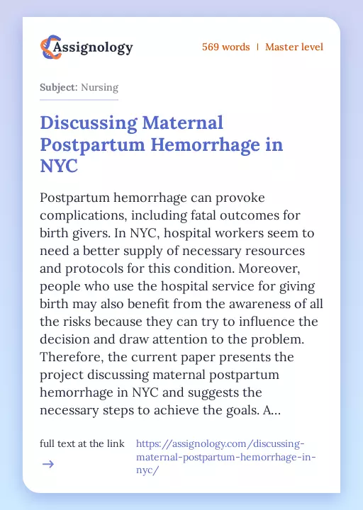 Discussing Maternal Postpartum Hemorrhage in NYC - Essay Preview