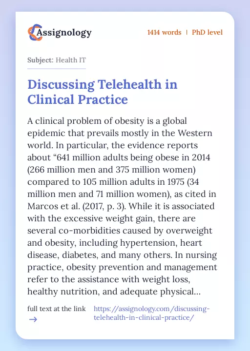 Discussing Telehealth in Clinical Practice - Essay Preview