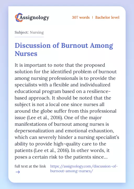 Discussion of Burnout Among Nurses - Essay Preview