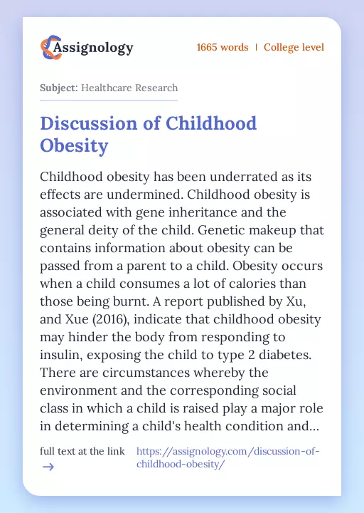 Discussion of Childhood Obesity - Essay Preview