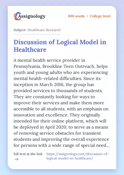 Discussion of Logical Model in Healthcare - Essay Preview