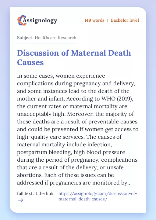 Discussion of Maternal Death Causes - Essay Preview