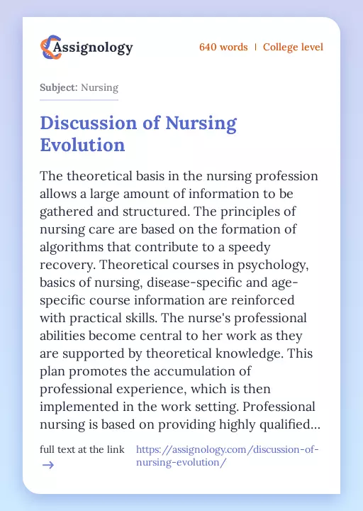 Discussion of Nursing Evolution - Essay Preview