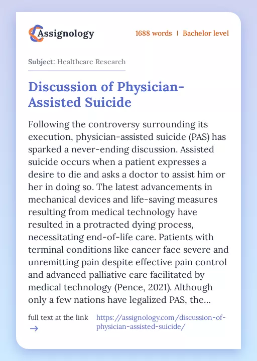 Discussion of Physician-Assisted Suicide - Essay Preview