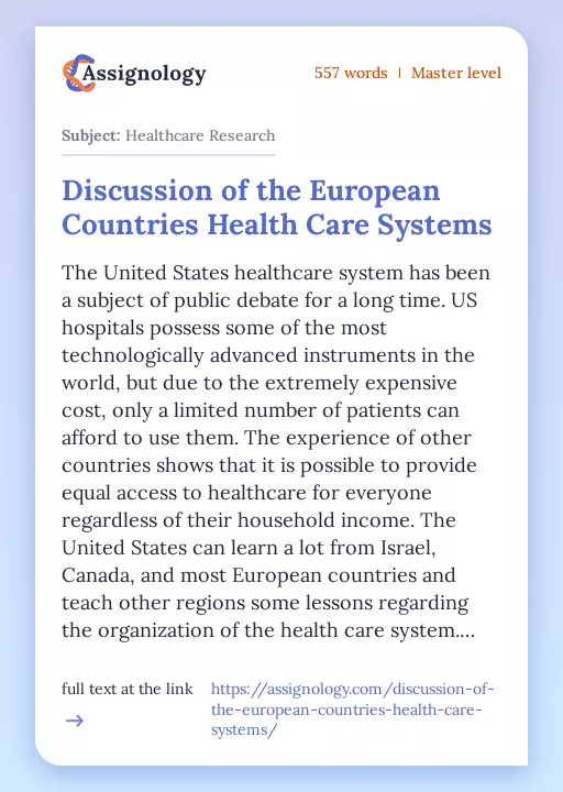 Discussion of the European Countries Health Care Systems - Essay Preview