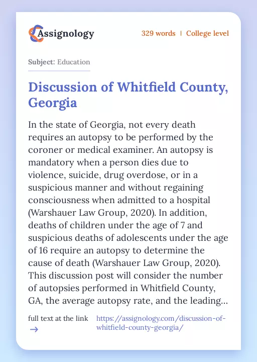 Discussion of Whitfield County, Georgia - Essay Preview