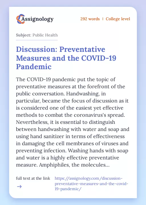 Discussion: Preventative Measures and the COVID-19 Pandemic - Essay Preview