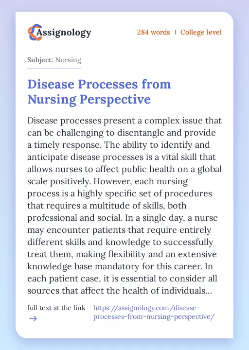 Disease Processes from Nursing Perspective - Essay Preview
