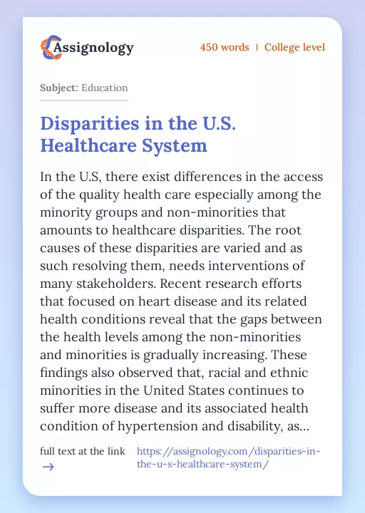 Disparities in the U.S. Healthcare System - Essay Preview