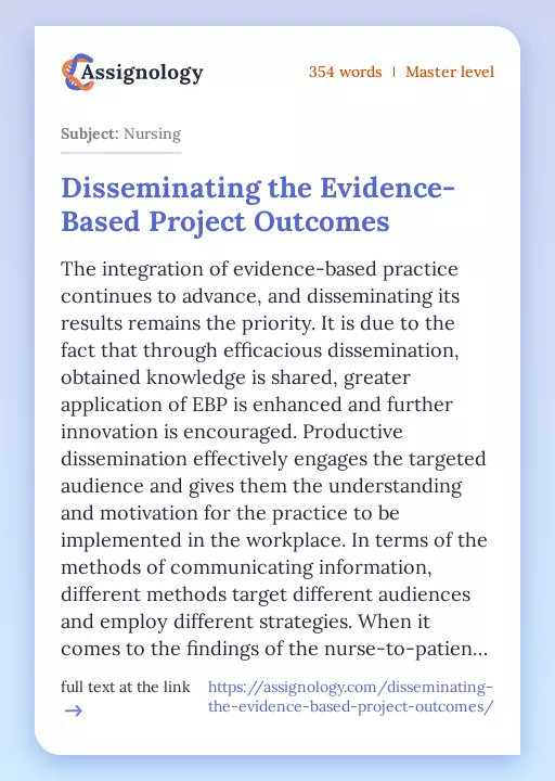 Disseminating the Evidence-Based Project Outcomes - Essay Preview