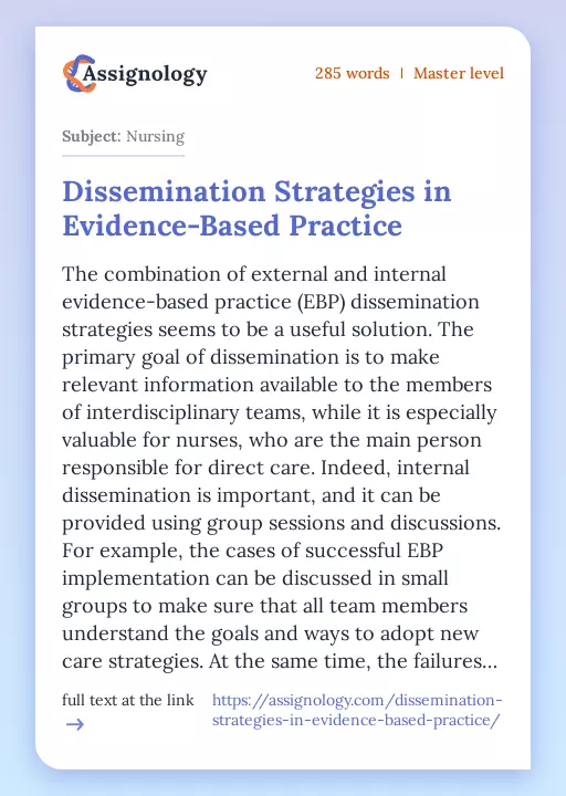 Dissemination Strategies in Evidence-Based Practice - Essay Preview