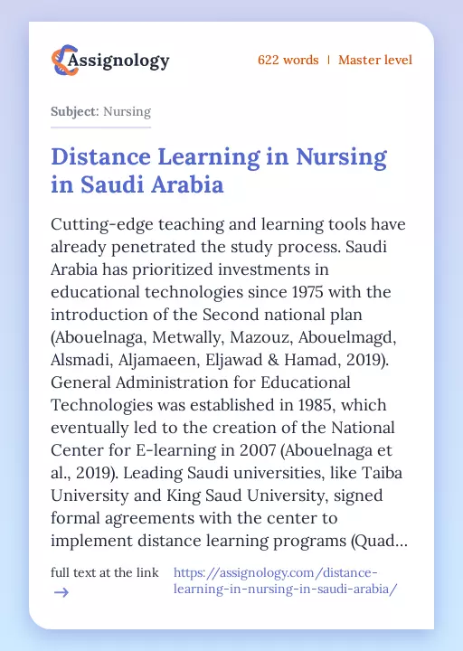 Distance Learning in Nursing in Saudi Arabia - Essay Preview