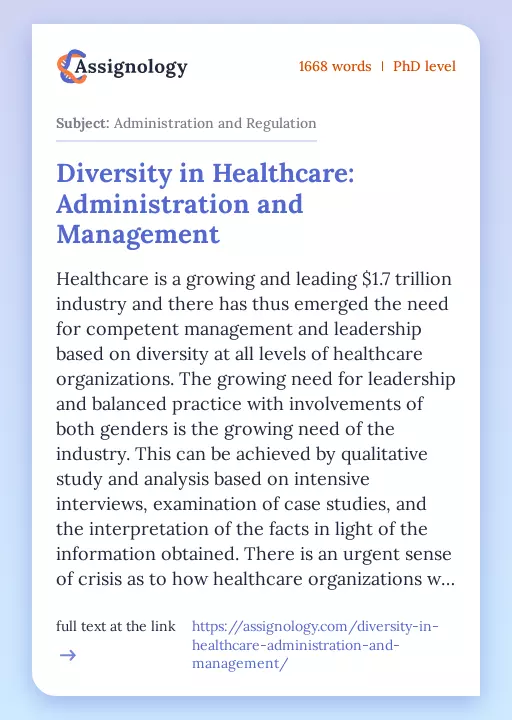 Diversity in Healthcare: Administration and Management - Essay Preview