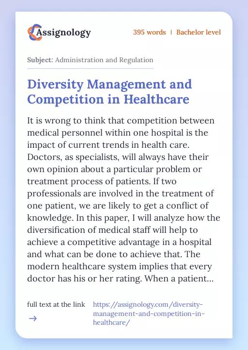 Diversity Management and Competition in Healthcare - Essay Preview