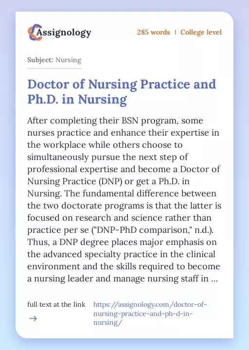 Doctor of Nursing Practice and Ph.D. in Nursing - Essay Preview