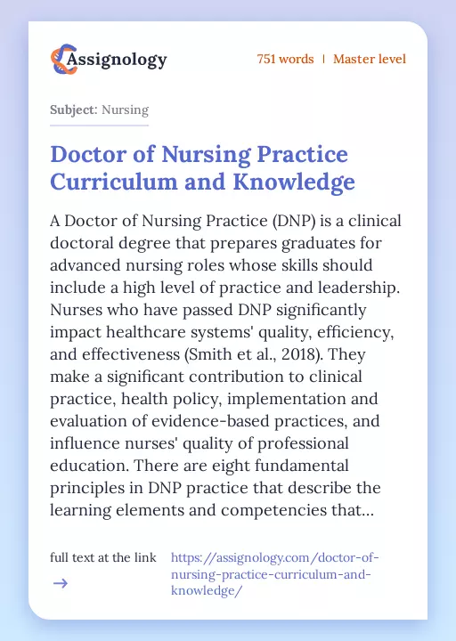 Doctor of Nursing Practice Curriculum and Knowledge - Essay Preview