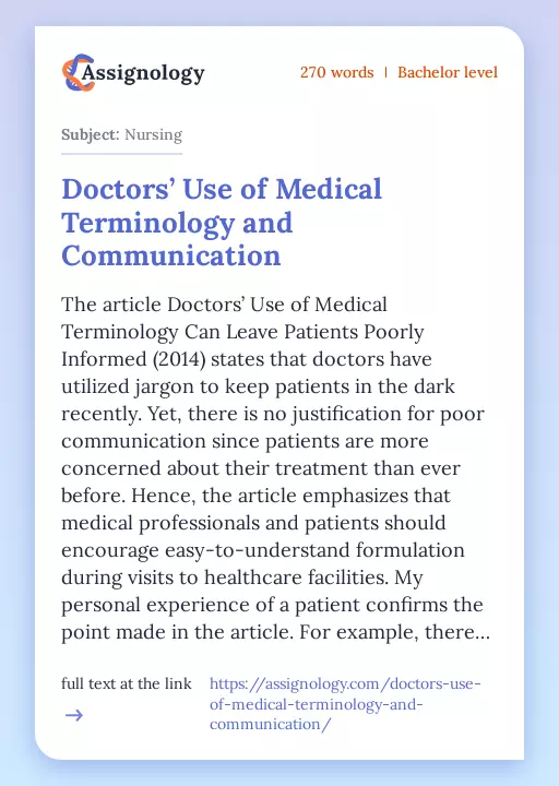 Doctors’ Use of Medical Terminology and Communication - Essay Preview