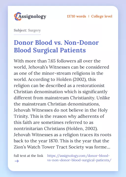 Donor Blood vs. Non-Donor Blood Surgical Patients - Essay Preview