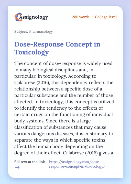 Dose-Response Concept in Toxicology - Essay Preview