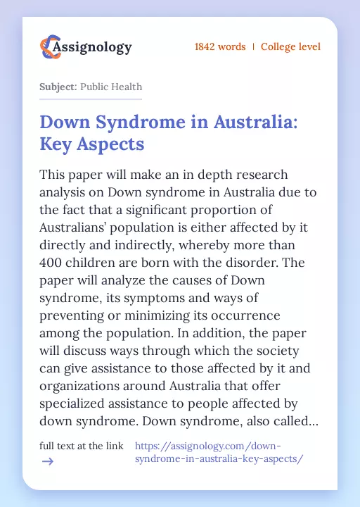 Down Syndrome in Australia: Key Aspects - Essay Preview