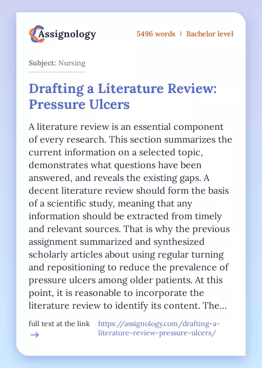 Drafting a Literature Review: Pressure Ulcers - Essay Preview
