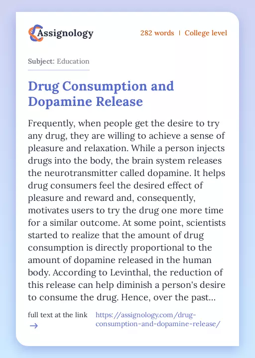 Drug Consumption and Dopamine Release - Essay Preview
