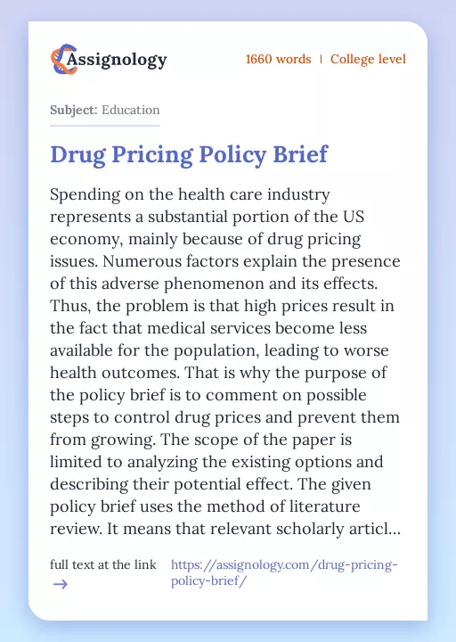 Drug Pricing Policy Brief - Essay Preview