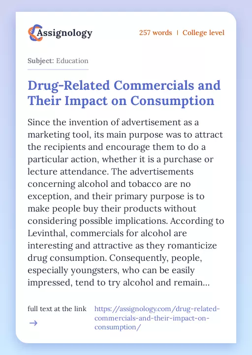 Drug-Related Commercials and Their Impact on Consumption - Essay Preview