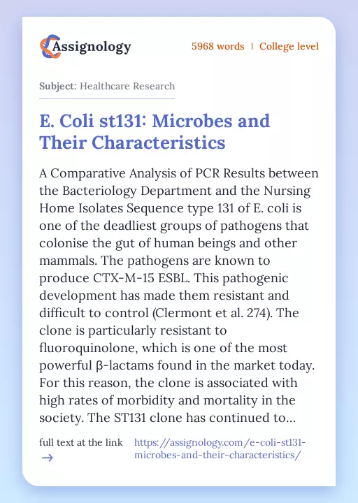 E. Coli st131: Microbes and Their Characteristics - Essay Preview